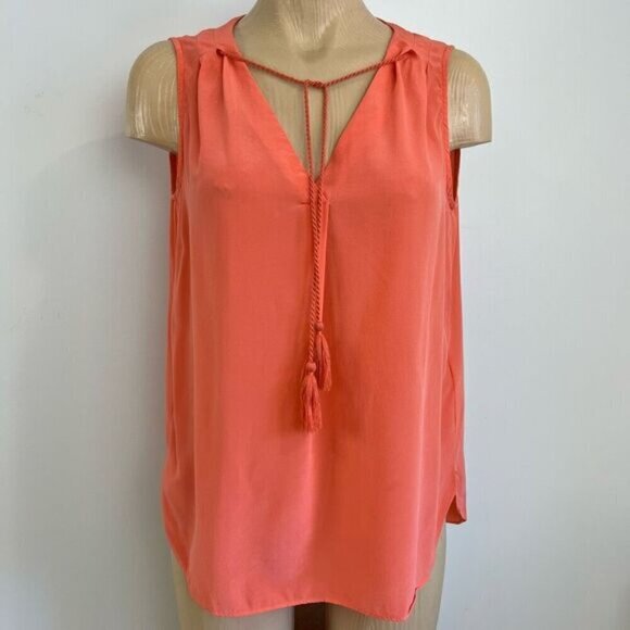Charli London 100% Silk Sleeveless Top Coral Neon Peach Women’s Size 6 V Neck - Picture 1 of 10